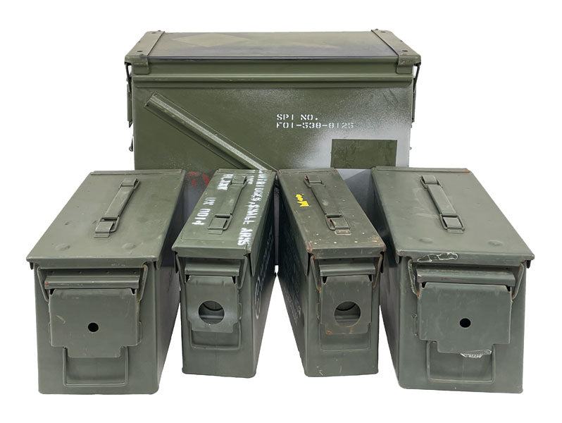 Ammo Can "5 - Can Combo Pack" Used - (2) 30 Cal, (2) 50 Cal, and (1) 30mm 592 M92 - ATOM Promotions