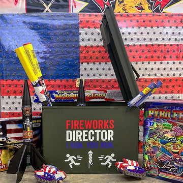Choose 30 Cal, 50 Cal or Fat 50 Cal Ammo Cans Used with UV Printed "Fireworks Director" - ATOM Promotions