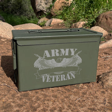 Laser Engraved - ARMY - Veteran Used Grade 1 Ammo Cans - 30 Cal, 50 Cal or Fat 50 - ATOM Promotions