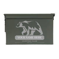Laser Engraved - BEAR HUNTING CLUB - Used Grade 1 Ammo Cans - 30 Cal, 50 Cal or Fat 50 - ATOM Promotions