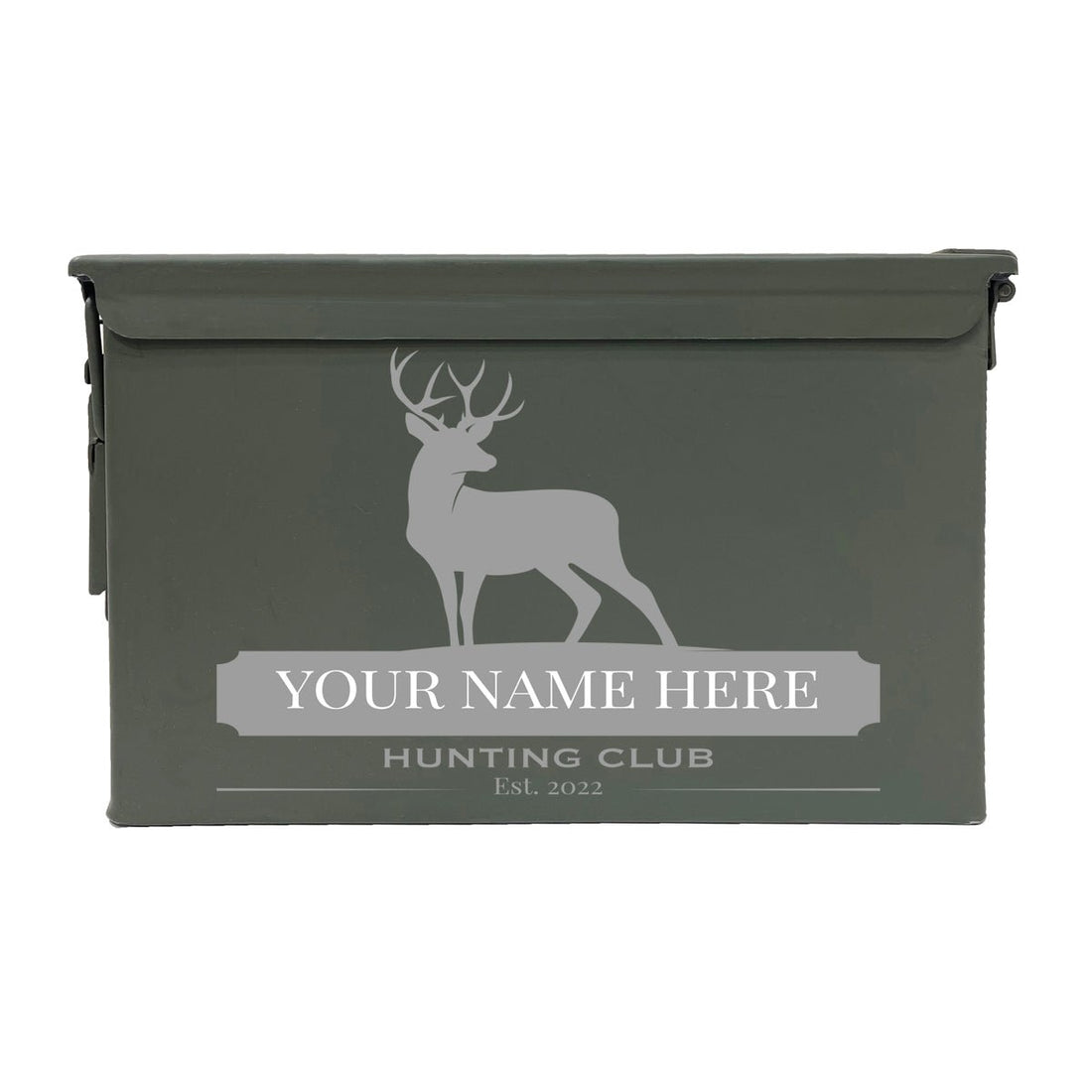 Laser Engraved - DEER HUNTING CLUB - Used Grade 1 Ammo Cans - 30 Cal, 50 Cal or Fat 50 - ATOM Promotions