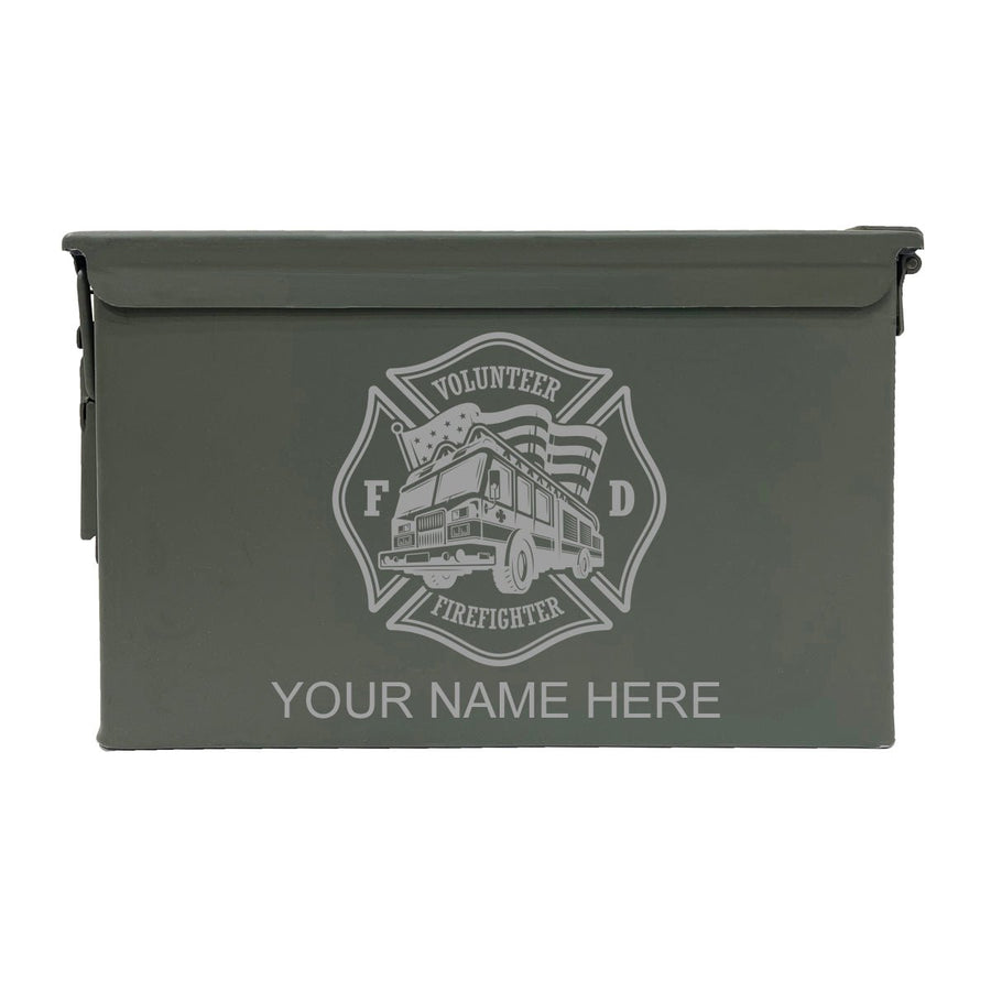Laser Engraved - FIREFIGHTER VOLUNTEER - Used Grade 1 Ammo Cans - 30 Cal, 50 Cal or Fat 50 - ATOM Promotions