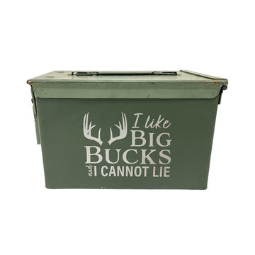 Laser Engraved - I LIKE BIG BUCKS - Used Grade 1 Ammo Can with or w/o Lock Kit - Choose from 30cal, 50 Cal or FAT 50 Cal - ATOM Promotions