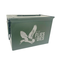 Laser Engraved - IF IT FLIES IT DIES - Used Grade 1 Ammo Cans with or w/o Lock Kit - Choose from 30cal, 50 Cal or FAT 50 Cal - ATOM Promotions