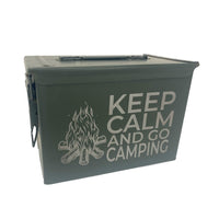 Laser Engraved - KEEP CALM AND GO CAMPING - Used Grade 1 Ammo Can with or w/o Lock Kit - Choose from 30cal, 50 Cal or FAT 50 Cal - ATOM Promotions