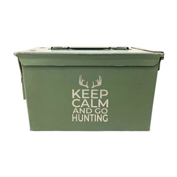 Laser Engraved - KEEP CALM AND GO HUNTING - Used Grade 1 Ammo Cans with or w/o Lock Kit - Choose from 30cal, 50 Cal or FAT 50 Cal - ATOM Promotions