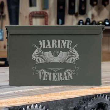 Laser Engraved - MARINE - Veteran Used Grade 1 Ammo Cans - 30 Cal, 50 Cal or Fat 50 - ATOM Promotions