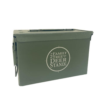 Laser Engraved - MY FAMILY TREE HAS A DEER STAND IN IT - Used Grade 1 Ammo Cans with or w/o Lock Kit - Choose from 30cal, 50 Cal or FAT 50 Cal - ATOM Promotions