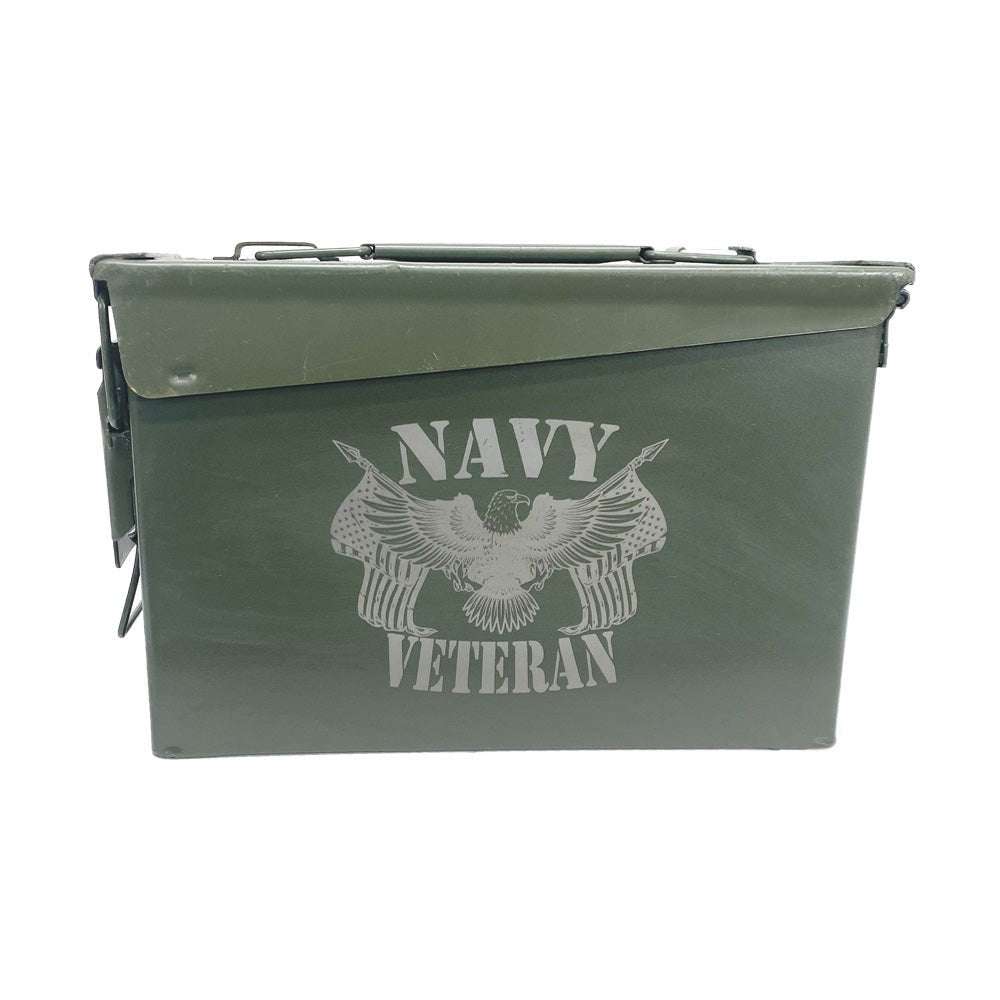 Laser Engraved - NAVY - Used Grade 1 Ammo Cans with or w/o Lock Kit - Choose from 30cal, 50 Cal or FAT 50 Cal - ATOM Promotions