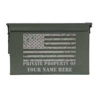 Laser Engraved - PRIVATE PROPERTY OF - 50 Cal Used Grade 1 Ammo Cans - ATOM Promotions
