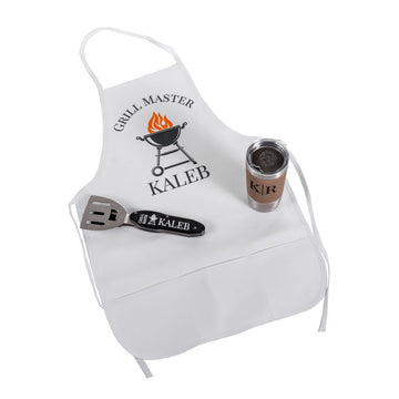 Personalized BBQ Combo Set 5-in-1 Barbecue Foldable Tool Kit, Apron and Stainless Steel 20oz Tumbler