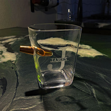 Personalized Laser Engraved Caliber Gourmet - Whiskey Glass w/ Bullet - ATOM Promotions