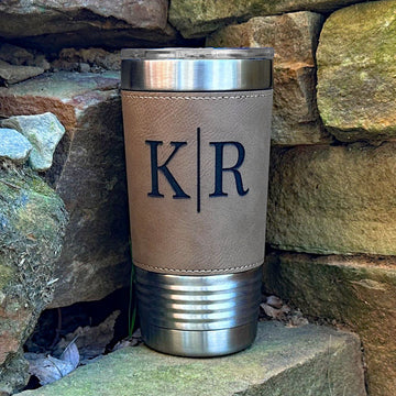 Personalized Laser Engraved Leatherette - INITIALS - 20 oz. Tumbler - 11 Colors! - ATOM Promotions