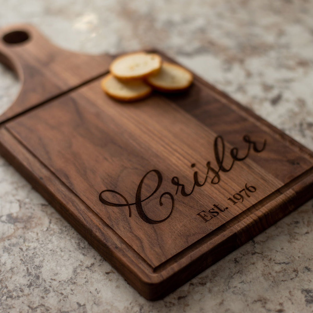 Personalized Laser Engraved Walnut Paddle Cutting Boards - ATOM Promotions